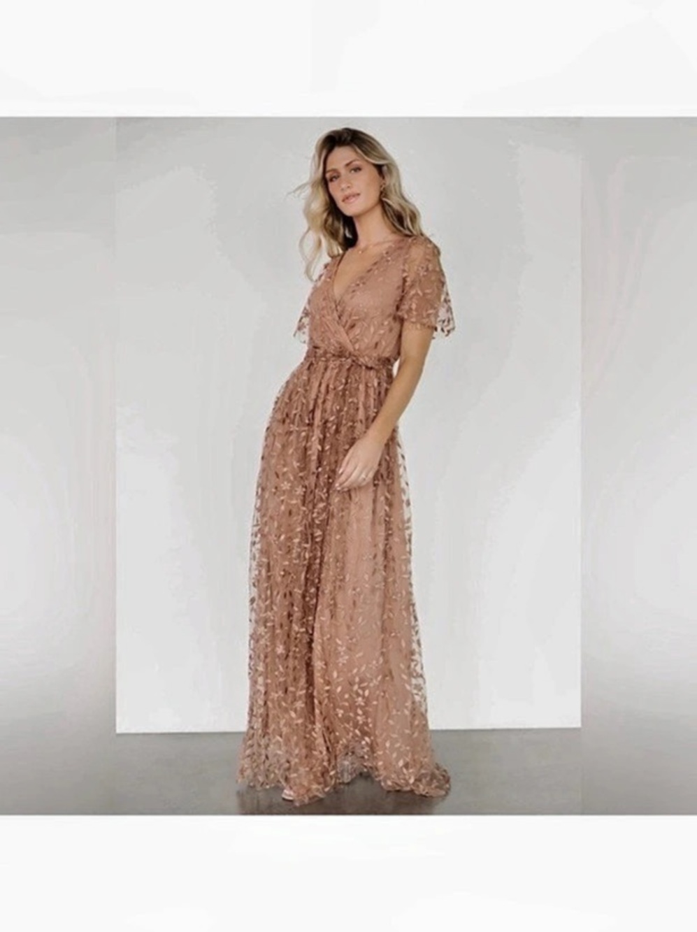 Balticborn Marseille Embossed Maxi Dress Floral Maxi Dress in Brown & Pink Size